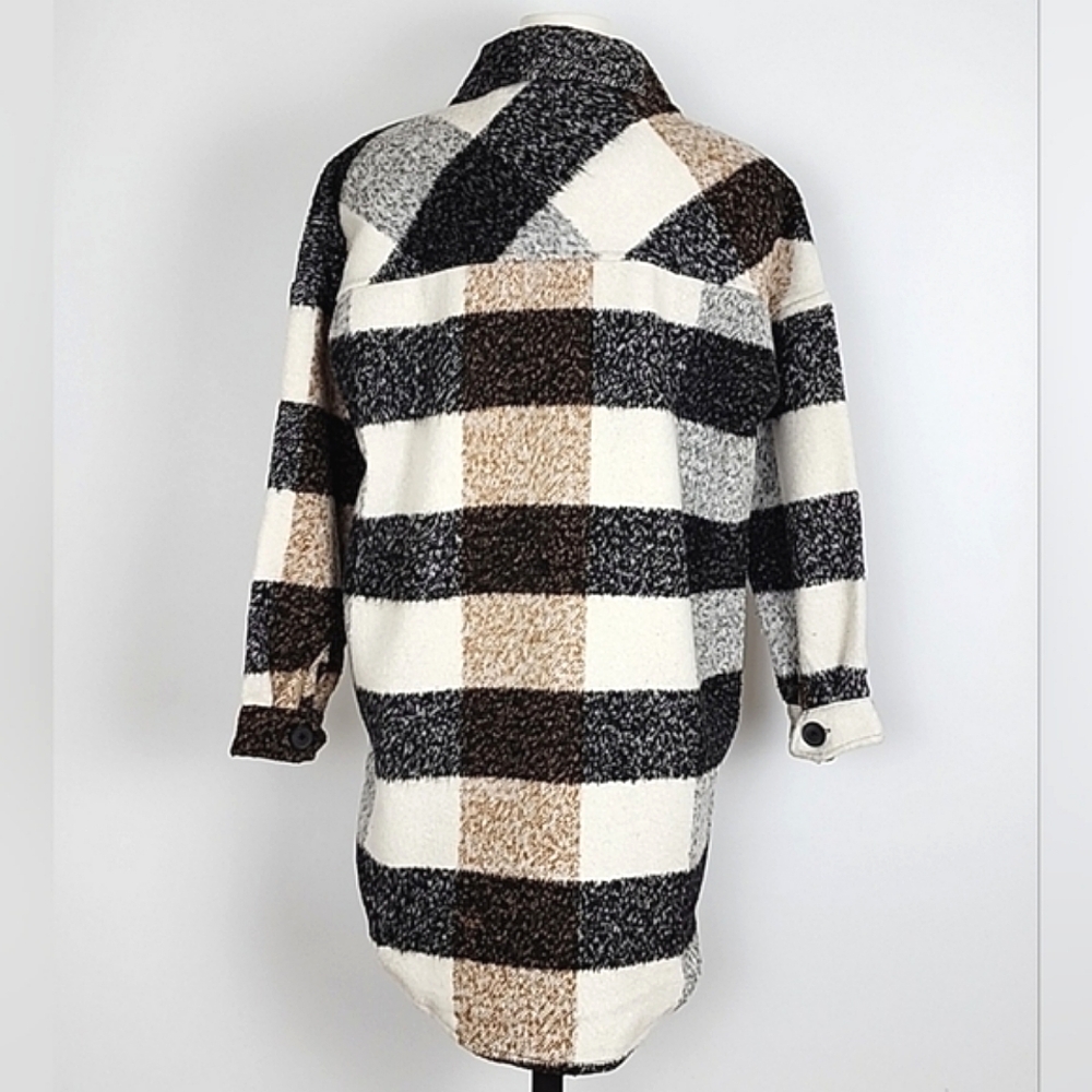 Plaid Women's Jacket - Black, White, Tan - Picture 4 of 16